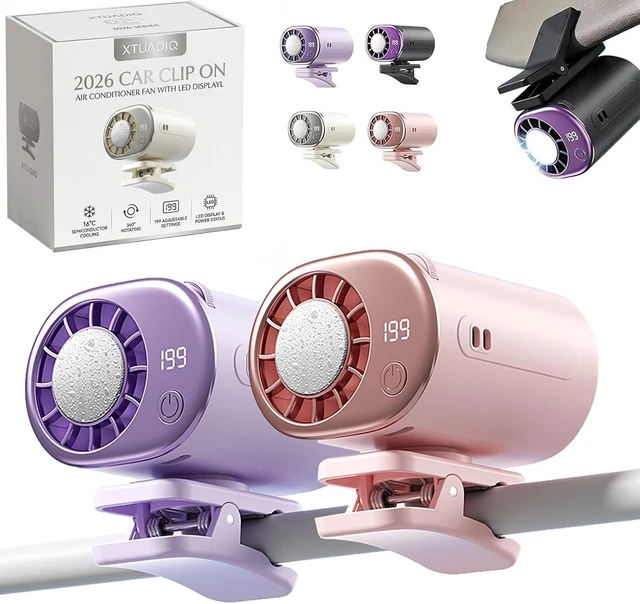 Main image of 2026 Car Clip on Air Conditioner Fan with LED Display, Portable Mini Cooling System, 16 Semi-Cooling Wide Clamp, USB Rechargeable, 360° Rotation Adjustable 199 Speeds Truck TentPurple Pink