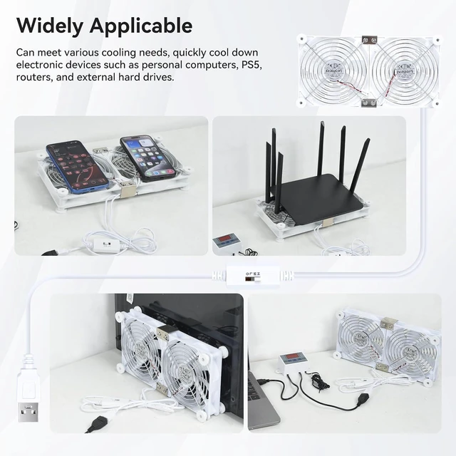 Alt view image 7 of 7 - aceyoon Double 140mm USB Cooling Fan with Digital Temp Control 5V PC Fan