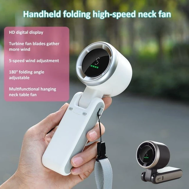 Alt view image 2 of 7 - USB charging portable fan handheld folding high-speed turbo fan hanging neck outdoor violent wind 180 degree desktop portable (Dark grey)