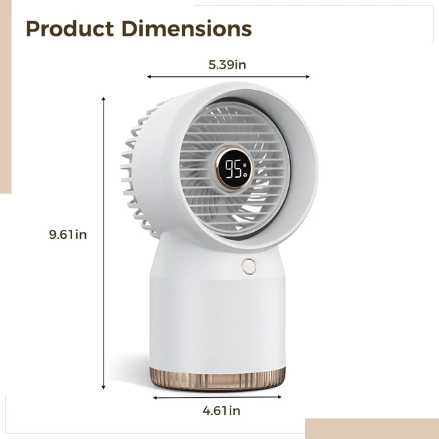 Alt view image 3 of 5 - Desktop USB Misting Fan, Air Cooler with 5000mAh Battery, 68ml Water Tank, Silent Operation, LED Display for Home and Office