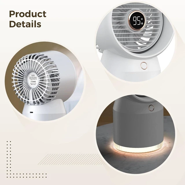 Alt view image 4 of 5 - Desktop USB Misting Fan, Air Cooler with 5000mAh Battery, 68ml Water Tank, Silent Operation, LED Display for Home and Office