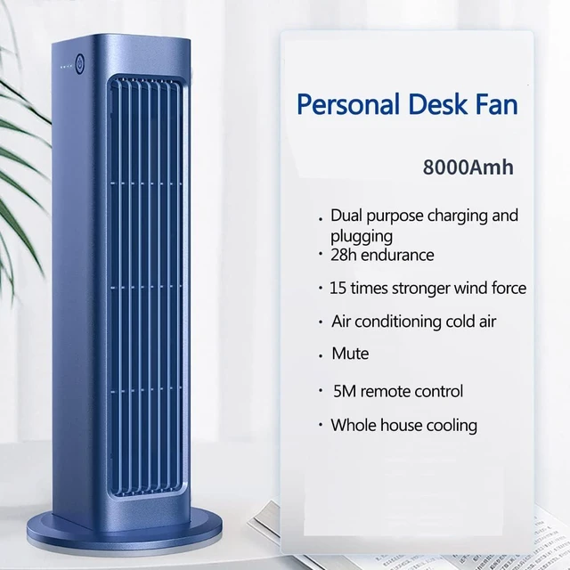 Alt view image 7 of 7 - Portable Fan,Small USB Desk Personal Fan,Desktop Fan,Tower Fan,Portable Floor Bladeless Fan for Office, Dormitory, Bedroom, Living Room, Camping,car (Color : Blue)