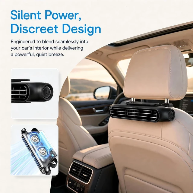 Alt view image 3 of 7 - Car Seat Fans Headrest Fan Rechargeable Battery Rechargeable Fan With 3 Speeds&Adjustable Angle Cooling for Cars Without Ac (Black,4 PCS)