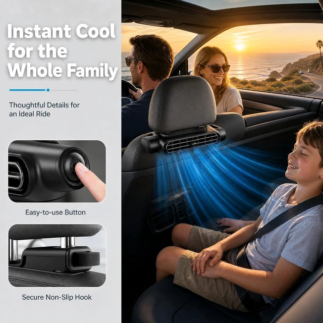 Alt view image 5 of 7 - Car Seat Fans Headrest Fan Rechargeable Battery Rechargeable Fan With 3 Speeds&Adjustable Angle Cooling for Cars Without Ac (Black,4 PCS)