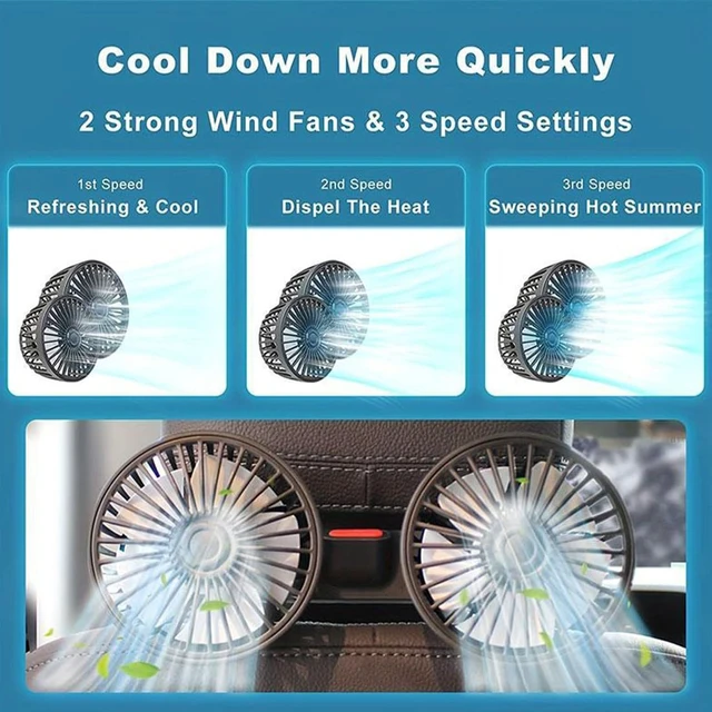 Alt view image 3 of 7 - Adjustable Car Backseat Fan, 2024 New Car Fan, Dual Head USB Car Seat Fan, 360° Rotatable 3 Speeds Air Circulation Fan for Baby, USB Car Headrest Fan for Front Rear Seat for All Cars (2Pcs)