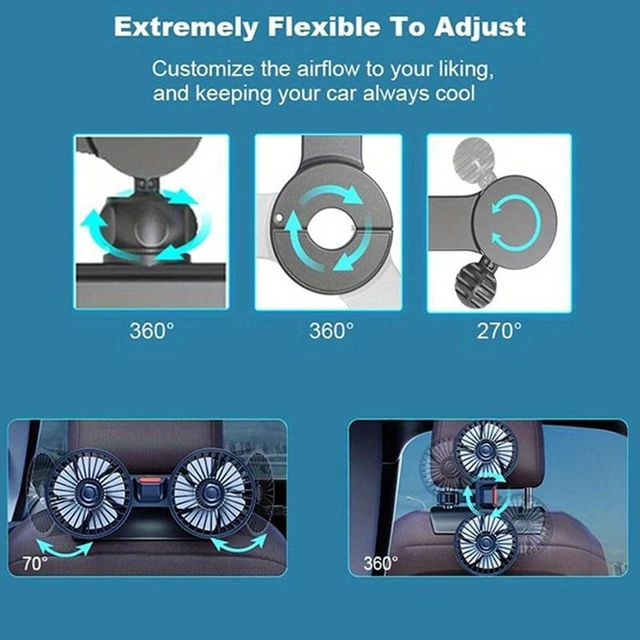 Alt view image 4 of 7 - Adjustable Car Backseat Fan, 2024 New Car Fan, Dual Head USB Car Seat Fan, 360° Rotatable 3 Speeds Air Circulation Fan for Baby, USB Car Headrest Fan for Front Rear Seat for All Cars (2Pcs)