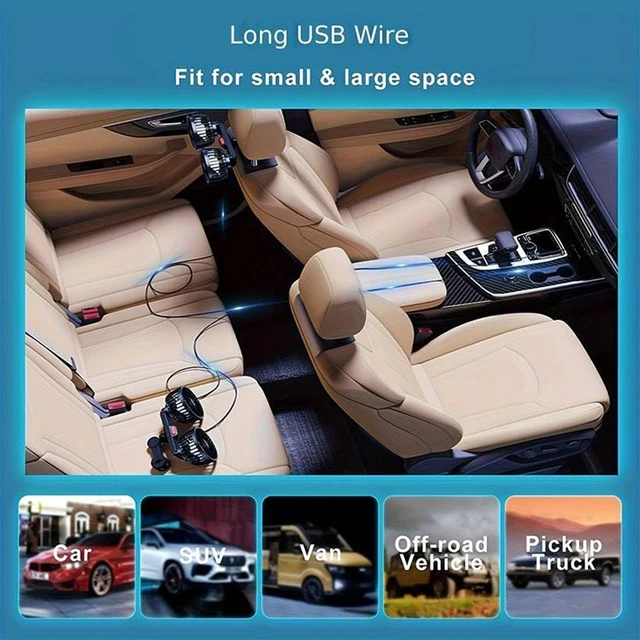 Alt view image 5 of 7 - Adjustable Car Backseat Fan, 2024 New Car Fan, Dual Head USB Car Seat Fan, 360° Rotatable 3 Speeds Air Circulation Fan for Baby, USB Car Headrest Fan for Front Rear Seat for All Cars (2Pcs)