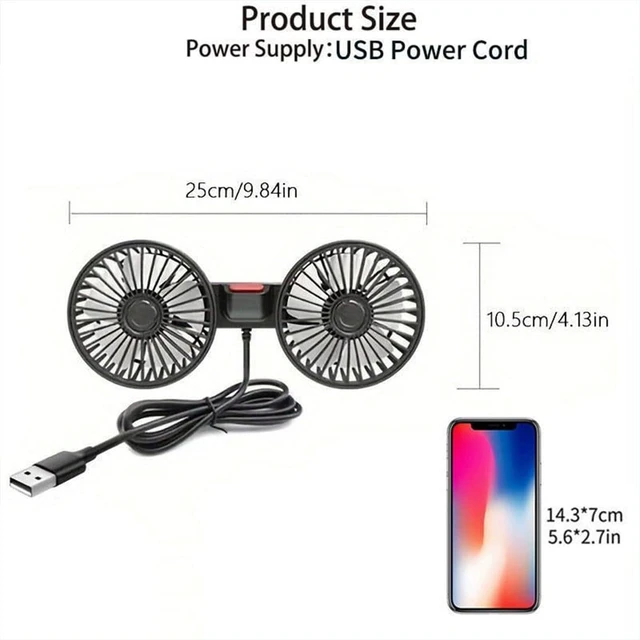 Alt view image 7 of 7 - Adjustable Car Backseat Fan, 2024 New Car Fan, Dual Head USB Car Seat Fan, 360° Rotatable 3 Speeds Air Circulation Fan for Baby, USB Car Headrest Fan for Front Rear Seat for All Cars (2Pcs)