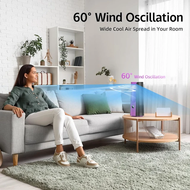 Alt view image 6 of 7 - KONSIDEN Desk Fan, 13 Inch Portable Bladeless Fan, Small Quiet Table Fan with 60°Oscillating, 9 Speeds & 9H Timer, LED Display, Button Control, Easy to Clean, Personal Desktop Fan for Bedroom, Office