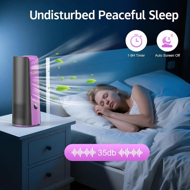 Alt view image 5 of 7 - KONSIDEN Desk Fan, 13 Inch Portable Bladeless Fan, Small Quiet Table Fan with 60°Oscillating, 9 Speeds & 9H Timer, LED Display, Button Control, Easy to Clean, Personal Desktop Fan for Bedroom, Office