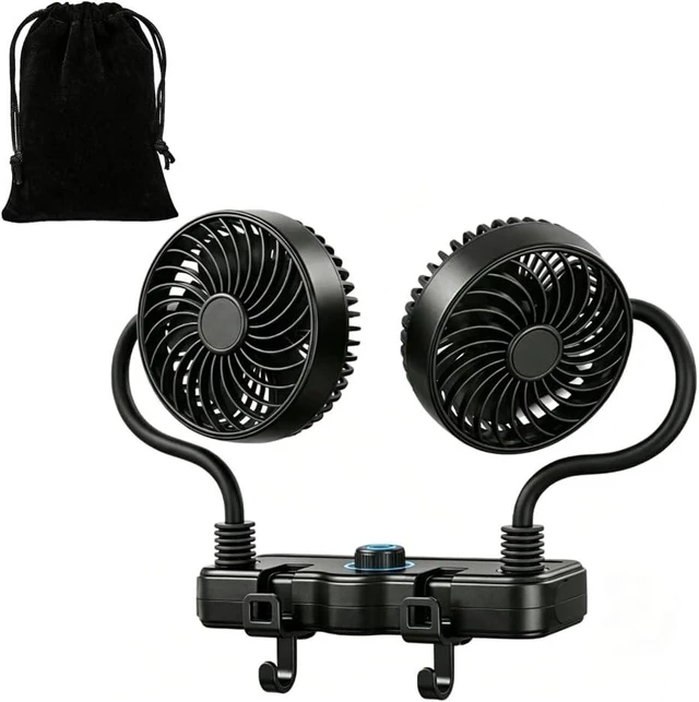 Main image of 3000mAh Rechargeable Car Seat Fan, Dual Head 360° Flexible Headrest Fan for Car Backseat, Quiet USB Vehicle Cooling Fan with Storage Hooks for Rear Facing, Pets, SUV