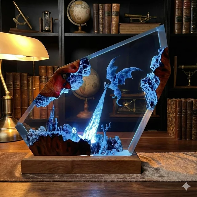 Alt view image 6 of 7 - 3D Fire Dragon Resin Night Light - Colorful LED Light, Handmade Resin Night Light with USB Port, Suitable for Bedroom and Office Use -2 Randomly distributed Models