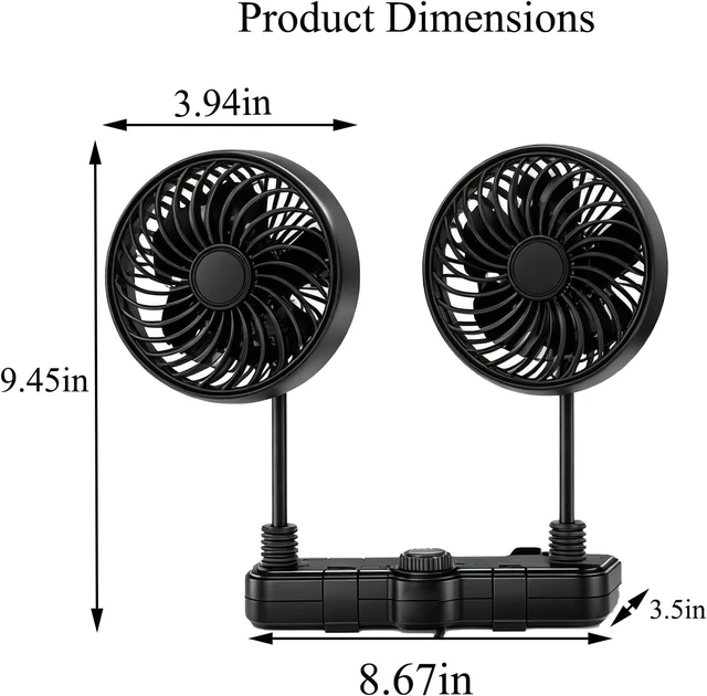 Alt view image 2 of 7 - 3000mAh Rechargeable Car Seat Fan, Dual Head 360° Flexible Headrest Fan for Car Backseat, Quiet USB Vehicle Cooling Fan with Storage Hooks for Rear Facing, Pets, SUV