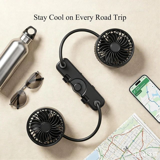 Alt view image 3 of 7 - 3000mAh Rechargeable Car Seat Fan, Dual Head 360° Flexible Headrest Fan for Car Backseat, Quiet USB Vehicle Cooling Fan with Storage Hooks for Rear Facing, Pets, SUV