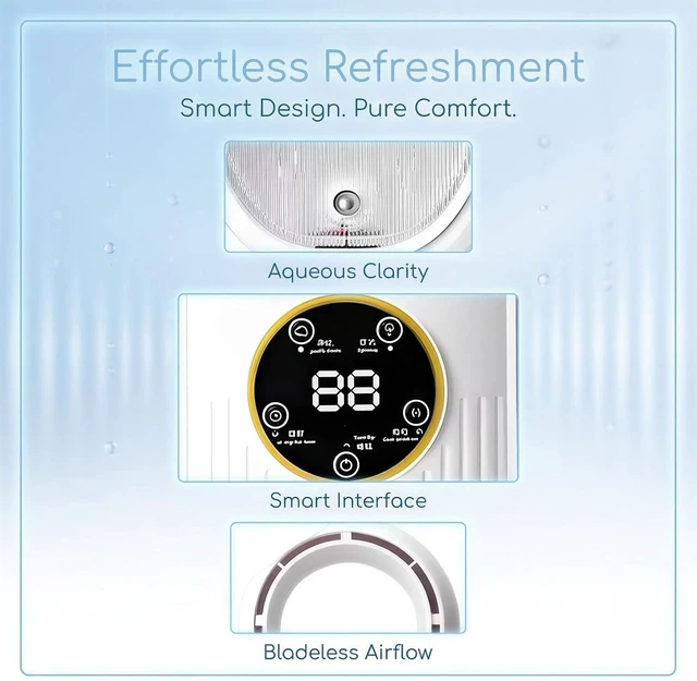 Main image of Bladeless Desk Fan with Misting, USB Rechargeable, 4.1 x 4.5 x 11.7 in