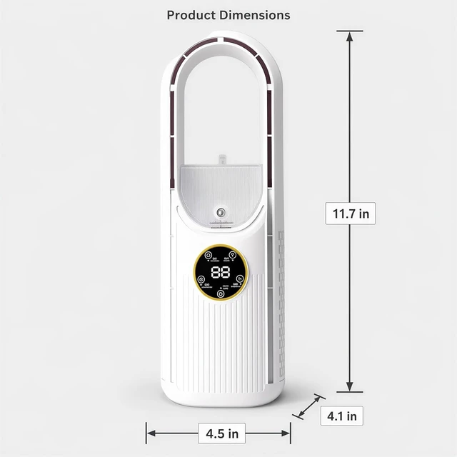 Alt view image 3 of 5 - Bladeless Desk Fan with Misting, USB Rechargeable, 4.1 x 4.5 x 11.7 in