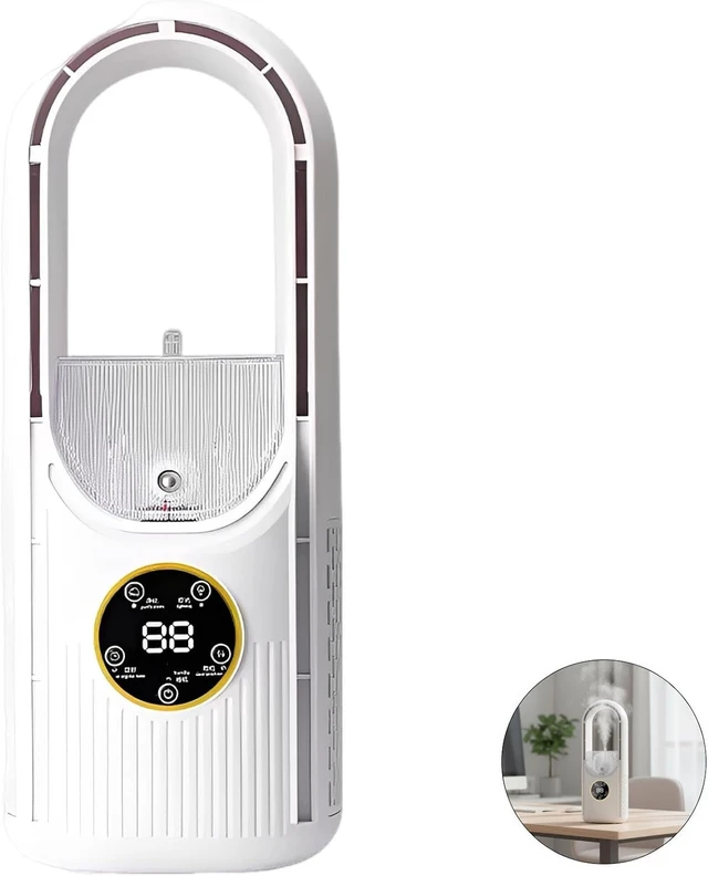 Alt view image 5 of 5 - Bladeless Desk Fan with Misting, USB Rechargeable, 4.1 x 4.5 x 11.7 in