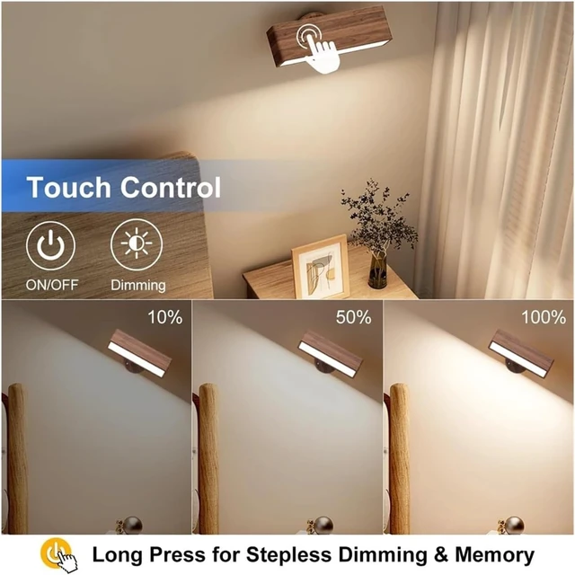 Alt view image 3 of 4 - Long wall Light, LED Reading Wall Lamp Touch Control Type- C Rechargeable Wireless Portable Bedside Light Adjustable Brightness Bedroom Lighting,Bedroom Bedside Licht
