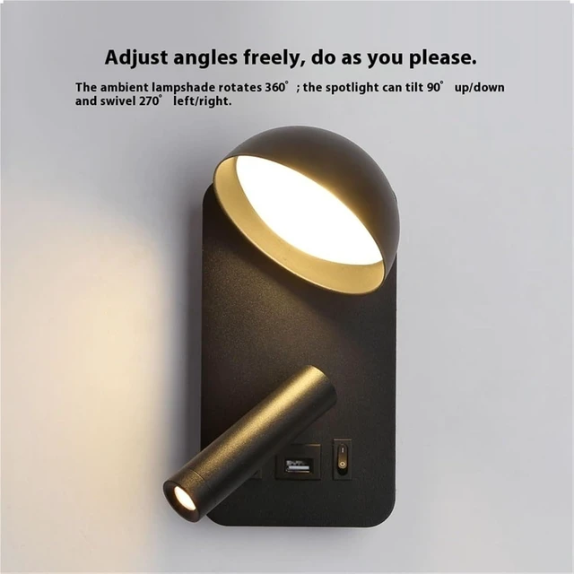 Alt view image 3 of 4 - Wall Lamp, Type-C Rotating Surface Mounted Reading Wall Light Lamp