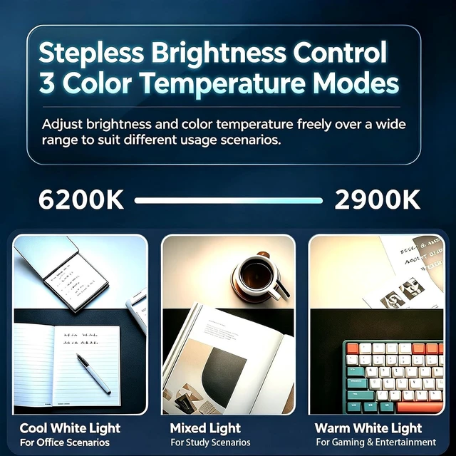 Alt view image 6 of 7 - Flat Monitor Light Bar, USB RGB Clipon EyeCaring Gaming Screen Lamp