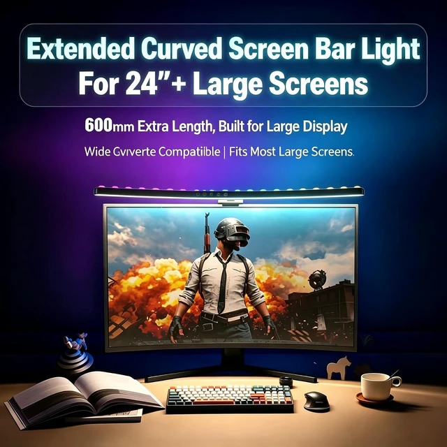 Alt view image 5 of 7 - Flat Monitor Light Bar, USB RGB Clipon EyeCaring Gaming Screen Lamp