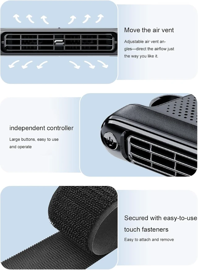 Alt view image 3 of 3 - USB Backseat Headrest Fan with Seatback Cooling Airflow 3-Speed Quiet for