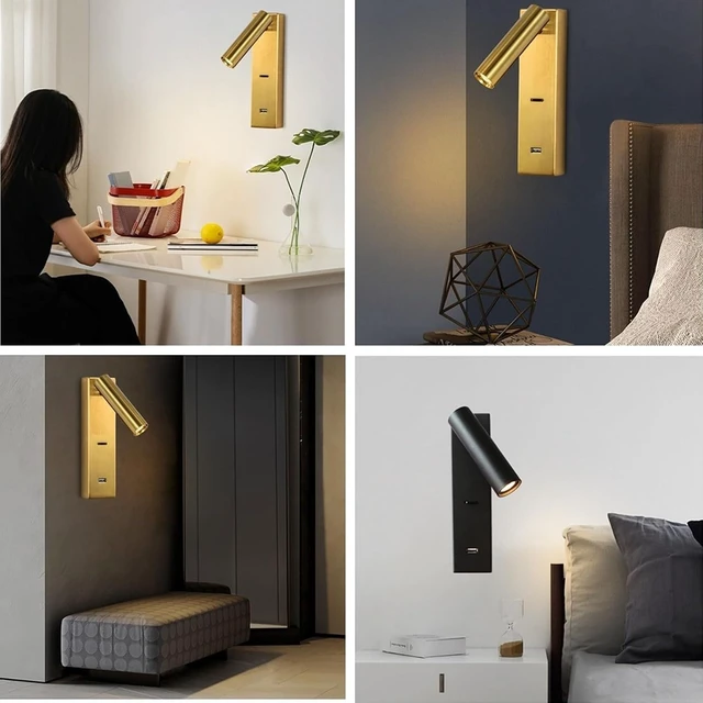 Alt view image 5 of 7 - Rotatable USB Ceramic Ball Reading Wall Lamp(Black)