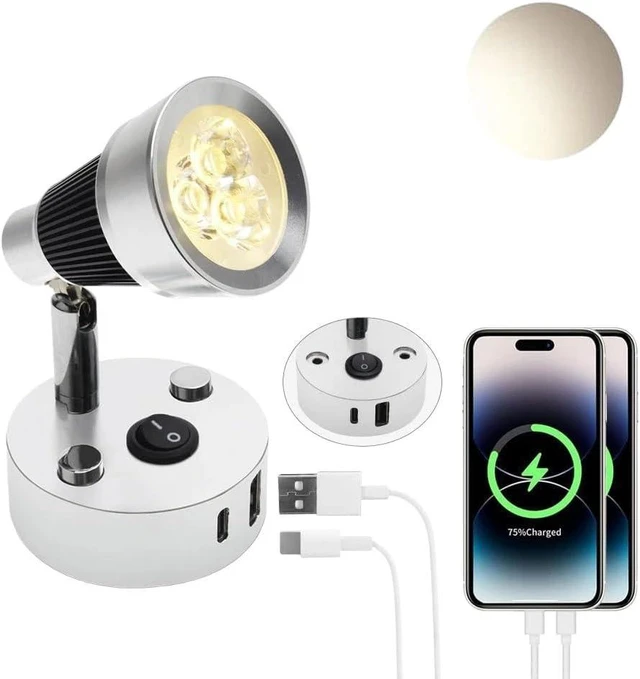 Alt view image 5 of 7 - 12V RV Reading Light with USB-A and Type-C Charging, 3W LED Interior Wall Lamp for Camper Travel Trailer Boat