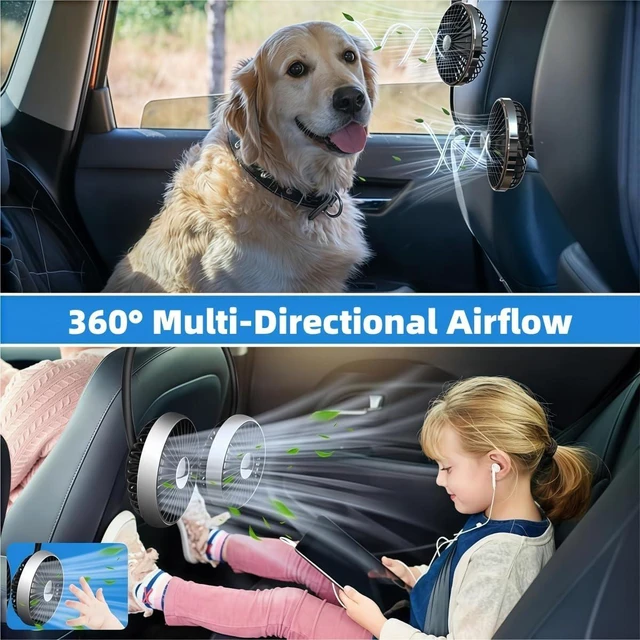 Alt view image 4 of 7 - Car Fan for Back Seat for Infiniti QX80 2014-2020 2021 2022 2023 2024,3-Speed USB Car Fan,360° Rotatable Dual Head Cooling Car Seat Fan,Quiet Brushless Motor,Air Circulation for Vehicle