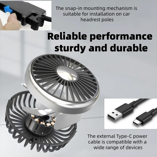 Alt view image 6 of 7 - Car Fan for Back Seat for Infiniti QX80 2014-2020 2021 2022 2023 2024,3-Speed USB Car Fan,360° Rotatable Dual Head Cooling Car Seat Fan,Quiet Brushless Motor,Air Circulation for Vehicle