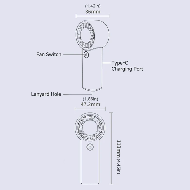 Alt view image 3 of 3 - Mini Handheld Fan 3 Speed Adjustable Type-C Rechargeable