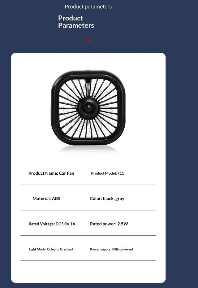 Alt view image 6 of 7 - Car Fan USB Powered with Fixed Clip Mini Soft Airflow Mini (Black)