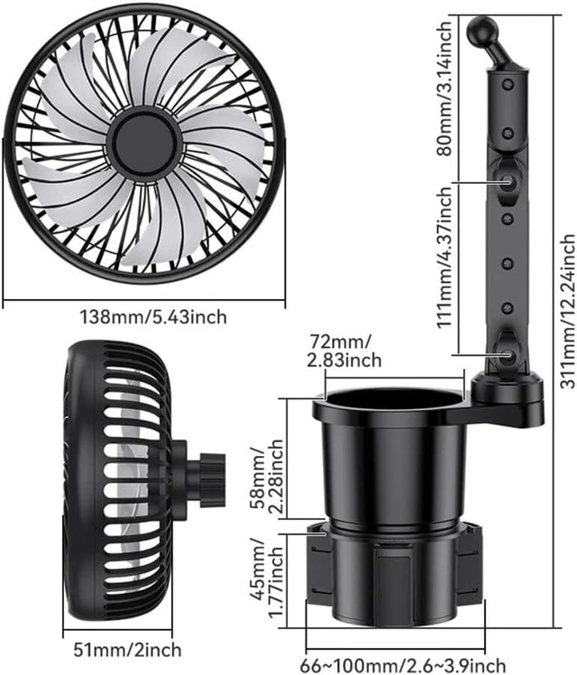 Alt view image 5 of 7 - USB Fan Cup Holder Expander 360 Degree Swivels Car Cup Holder Fan 3 Wind Speets USB Power For Automotive Use