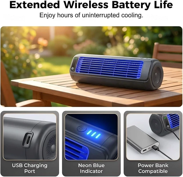 Alt view image 2 of 7 - Portable AC Fan with Evaporative Cooling - Rechargeable Battery Tower Fan, Ultra Quiet 3-Speed Personal Air Conditioner for Desk, Bedroom, Kitchen (White)