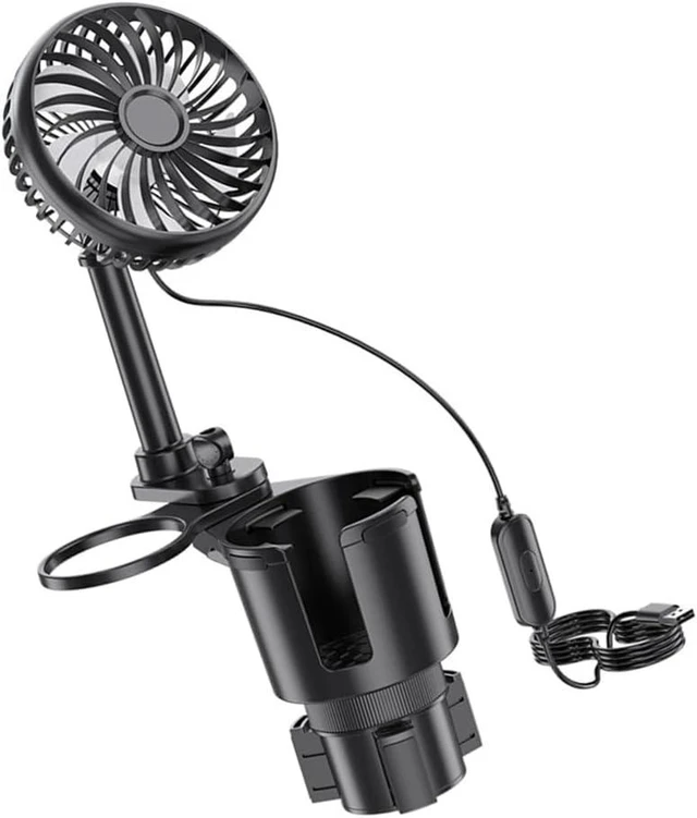 Main image of Adjustable Car Cup Mount Fan With USB Power 3 Wind Speeds Flexible Neck For Trucks SUVs