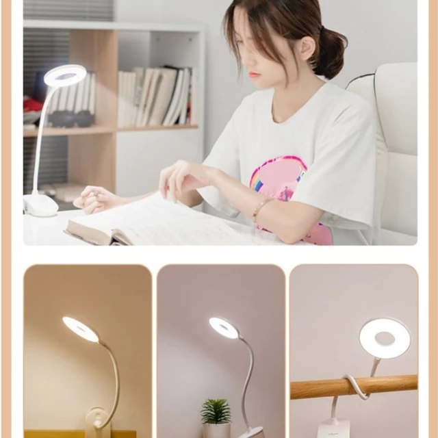 Alt view image 4 of 5 - Rechargeable LED Clip Lamp with Ring Light for Eye-Caring Study