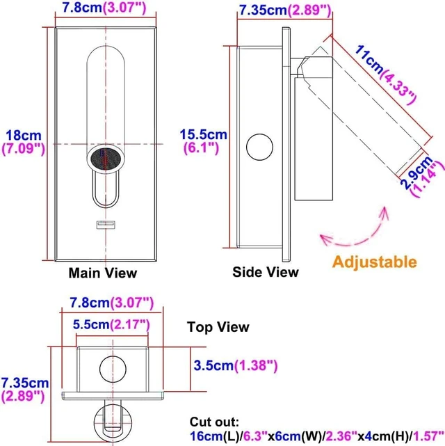 Alt view image 2 of 7 - LED Bedside wall lamp with USB Interface, rotatable lamp Head, Bronze Color