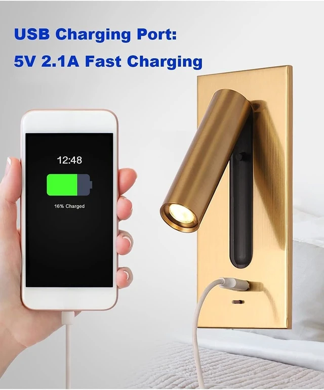 Alt view image 2 of 7 - Bedside wall lamp, USB Interface, 3000K Color Temperature.