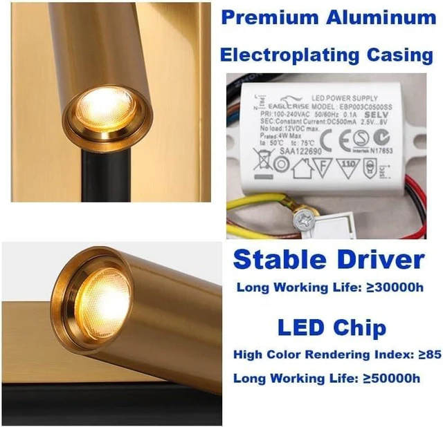 Alt view image 7 of 7 - LED Bedside wall lamp with USB Interface, rotatable lamp Head, Bronze Color