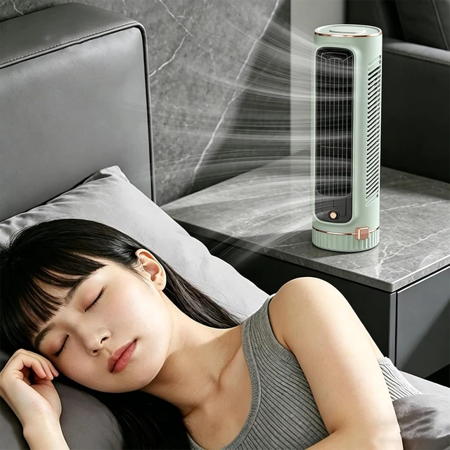 Alt view image 3 of 7 - Portable Tower Fan with 3 Speeds - Rechargeable USB Desktop Cooler (Green)