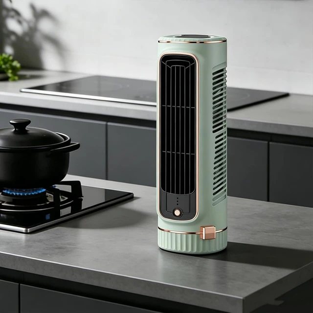 Alt view image 4 of 7 - Portable Tower Fan with 3 Speeds - Rechargeable USB Desktop Cooler (Green)