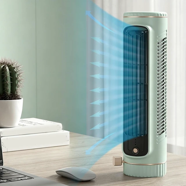 Alt view image 5 of 7 - Portable Tower Fan with 3 Speeds - Rechargeable USB Desktop Cooler (Green)