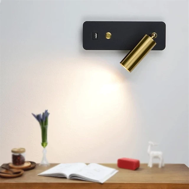 Alt view image 2 of 7 - Wall, LED Bedside Reading Light, Rotatable Indoor Spotlight, Wall Lamp with USB Charging Port, Push Button Switch, 7W Wall Mounted Light for Bedroom Living Room Hotel Hallway