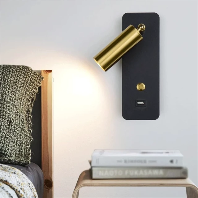 Alt view image 3 of 7 - Wall, LED Bedside Reading Light, Rotatable Indoor Spotlight, Wall Lamp with USB Charging Port, Push Button Switch, 7W Wall Mounted Light for Bedroom Living Room Hotel Hallway