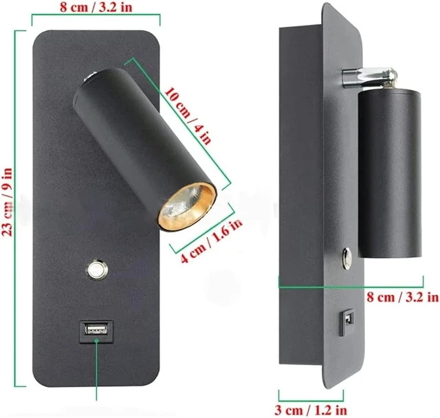 Alt view image 4 of 7 - Wall, LED Bedside Reading Light, Rotatable Indoor Spotlight, Wall Lamp with USB Charging Port, Push Button Switch, 7W Wall Mounted Light for Bedroom Living Room Hotel Hallway