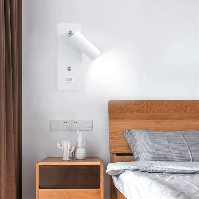 Alt view image 5 of 7 - Wall, LED Bedside Reading Light, Rotatable Indoor Spotlight, Wall Lamp with USB Charging Port, Push Button Switch, 7W Wall Mounted Light for Bedroom Living Room Hotel Hallway