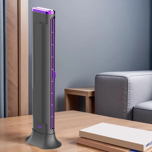 Alt view image 4 of 7 - USB Charging Bladeless Tower Fan (Purple) Portable Desktop Silent, Low