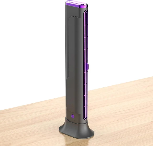 Alt view image 7 of 7 - USB Charging Bladeless Tower Fan (Purple) Portable Desktop Silent, Low