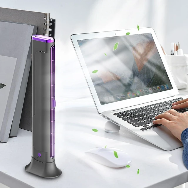 Alt view image 6 of 7 - USB Charging Bladeless Tower Fan (Purple) Portable Desktop Silent, Low