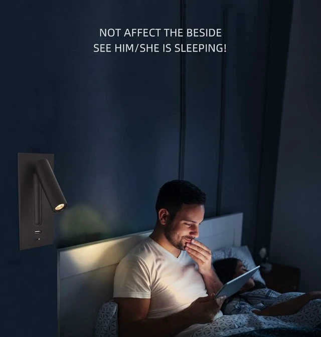 Alt view image 2 of 7 - Set of 2 Modern Wall Mounted LED Reading Lamps - 3W Adjustable 3000K Warm White Light, USB Fast Charging 5V 2.1A, Ideal Bedside Sconces for Home Decor, Lack-1